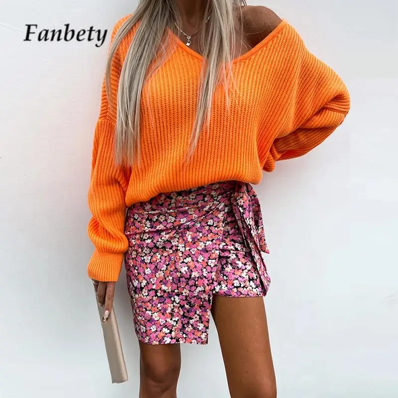 

New Lazy Style Simple Women Warm Pullover Casual Long Sleeve Loose Tops Knitwear Autumn Winter Ladies Solid Color V Neck Sweater