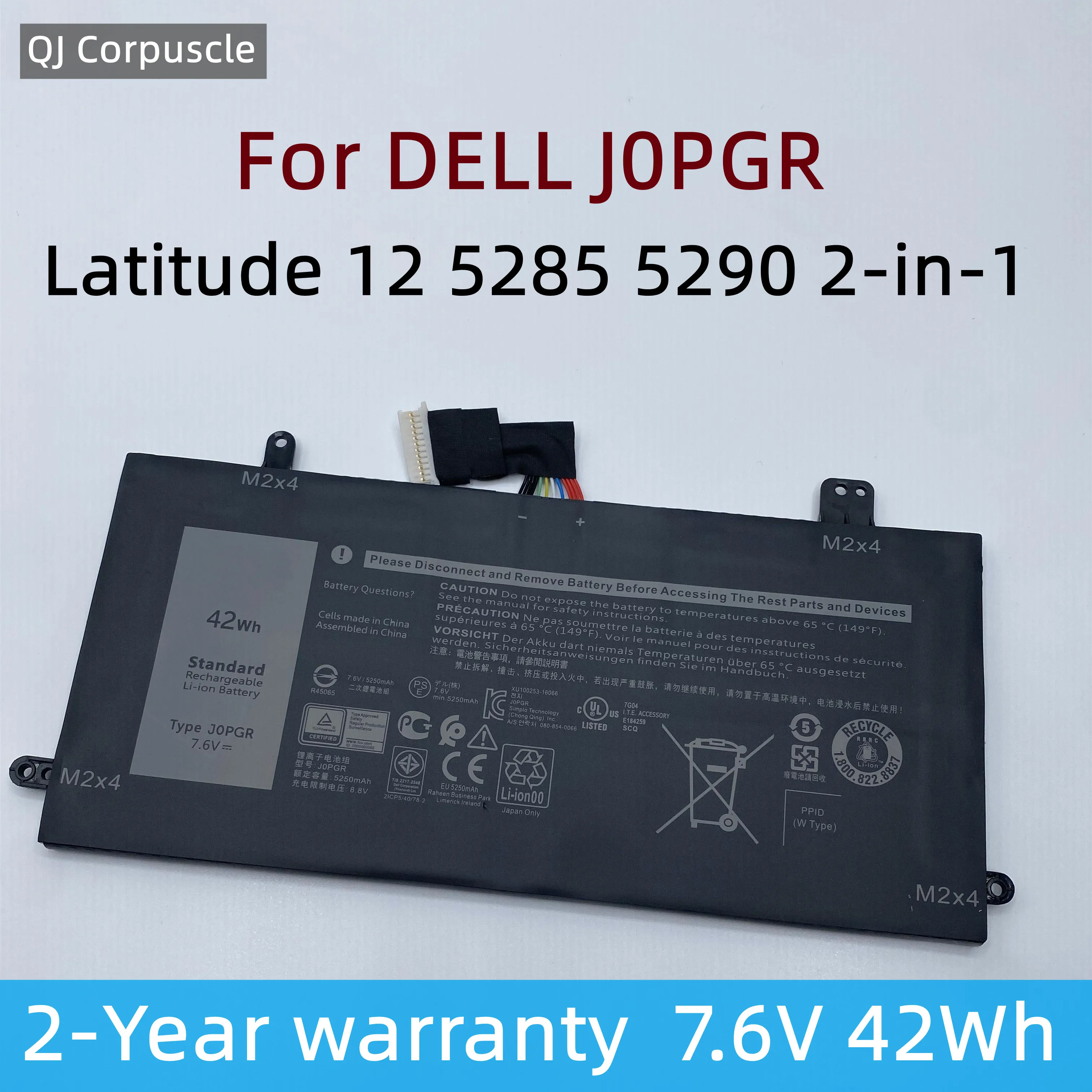 

Новый аккумулятор 7,6 В 42Wh J0PGR для ноутбука DELL Latitude 12 5285 5290 2 в 1 T17G 1WND8 JOPGR X16TW T17G001 T17G002 FTG78 FTH6F