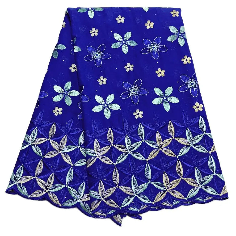 

African Blue Flowers Swiss lace Fabric Latest Embroidery 100% Cotton Fabrics for Bridal Party Girls Dress
