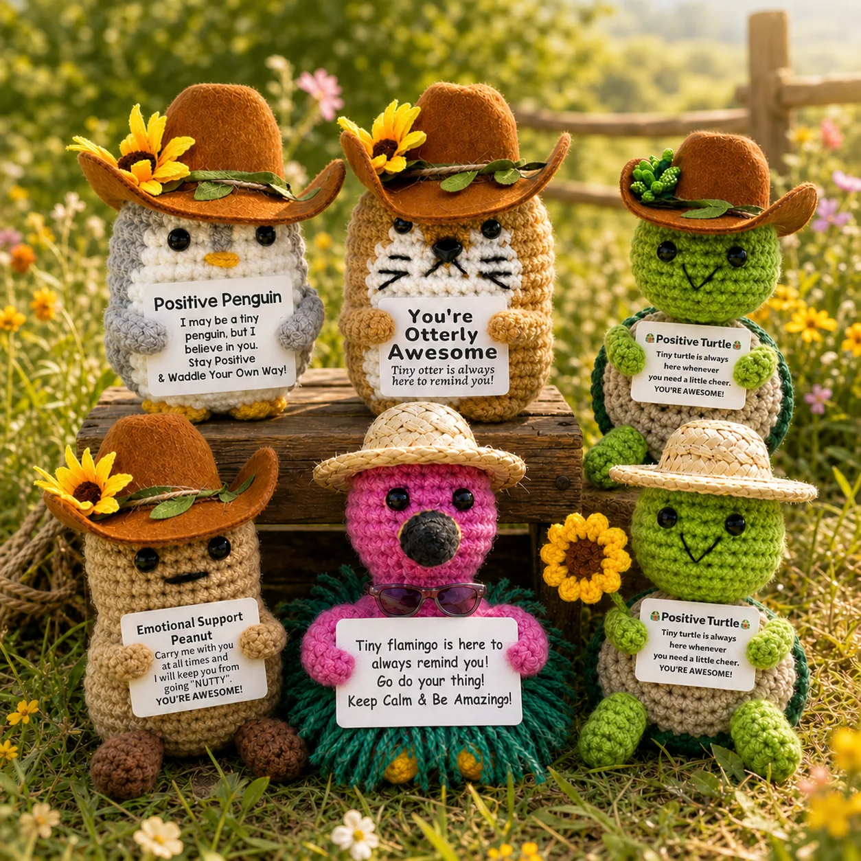 Handmade Positive Energy Cute Animal Woven Doll with Encouragement Card - Mini Desktop Decoration Gift