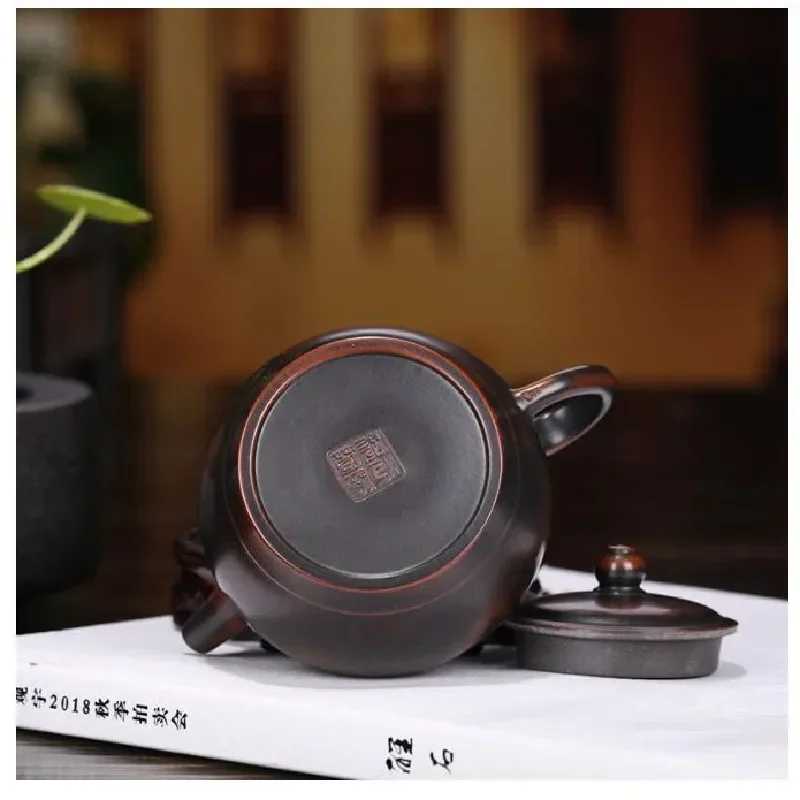 Chinese Yixing Teapot Purple Clay Hand Carved Zen Heart Sutra Tea Pot Handmade Household Tieguanyin Tea Set Tea Ceremony 210ml