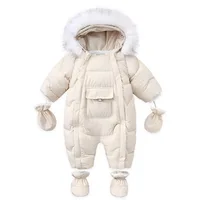 AYNIGIELL 2024 Winter Newborn Thickening Jumpsuit Built-in Wool Hooded Down Romper Baby Boys and Girls Warm Snowproof Overalls 1