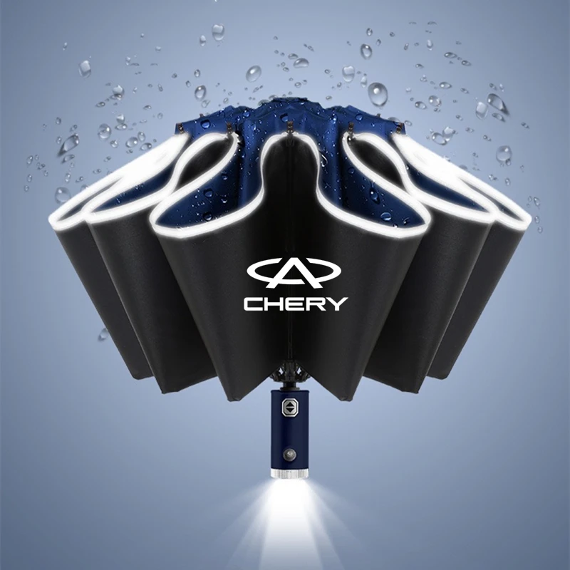 Automatic Reflective Stripe Reverse Led Light 10 Ribs Windproof Umbrellas for Chery Fulwin QQ Tiggo 3 5 T11 A1 A3 A5