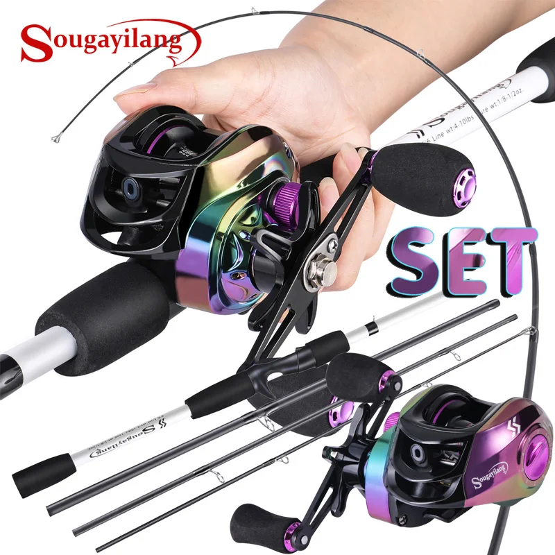 Sougayilang 1.98M Casting Fishing Set Carbon Telescopic Fishing Rod Combo Baitcasting Reel Feeder Kit Travel Pole Bass for Carp fishing pole set,fishing rod and reel combo
