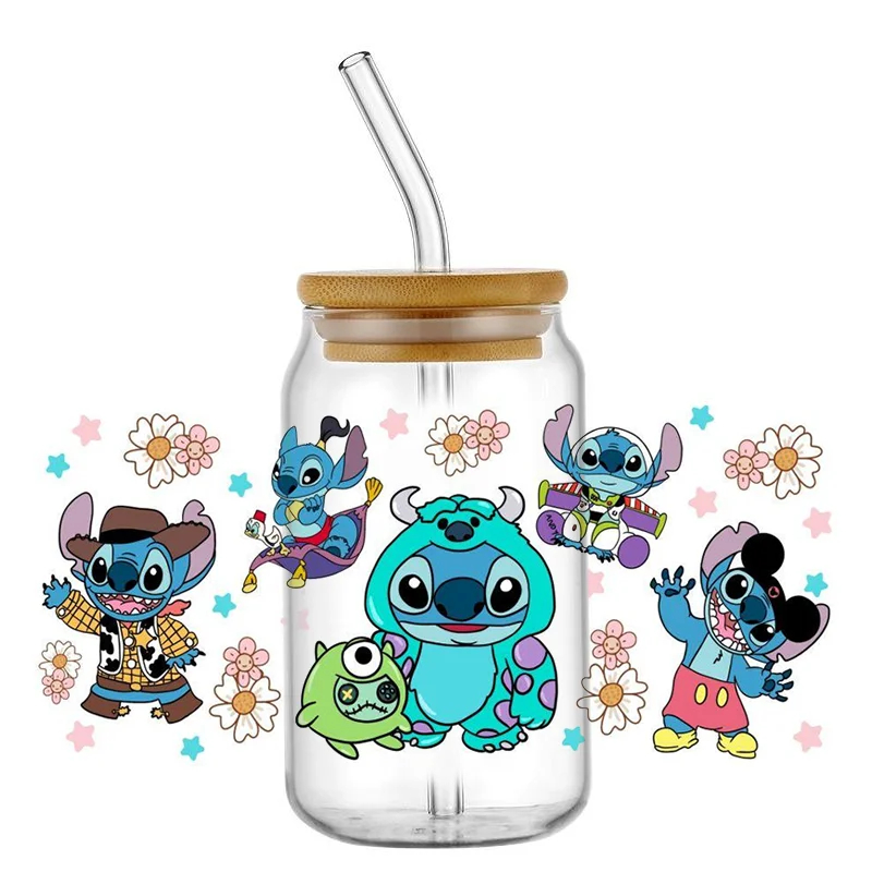 Sticker Cups Miniso Disney stitch 16oz DTF Cool Personalize UV Wrap Transfer Custom Labels DIY Logo Self-adhesive