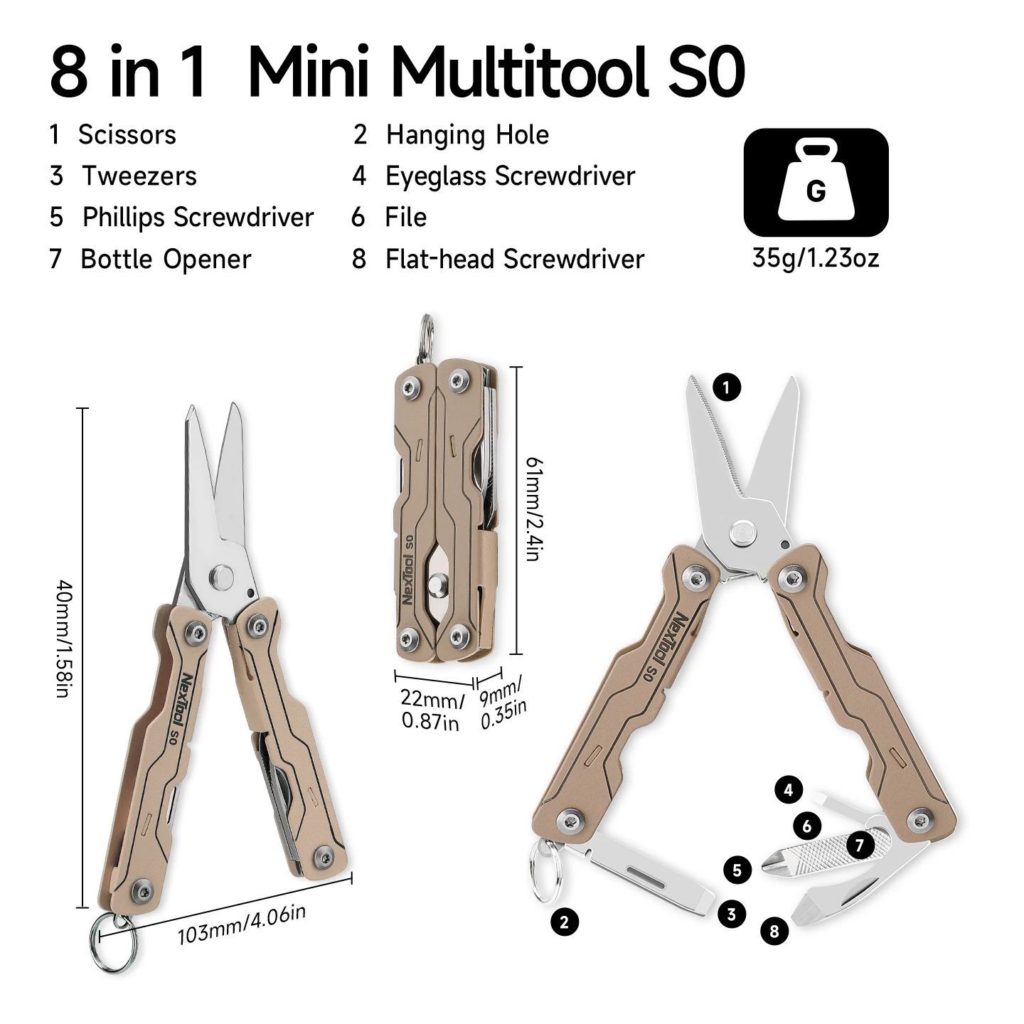 NexTool 8 In 1 마이크로 멀티툴 미니 세일러 가위 S0 멀티툴 키체인 도구 드라이버 휴대용 포켓 접이식 EDC 핸드 툴