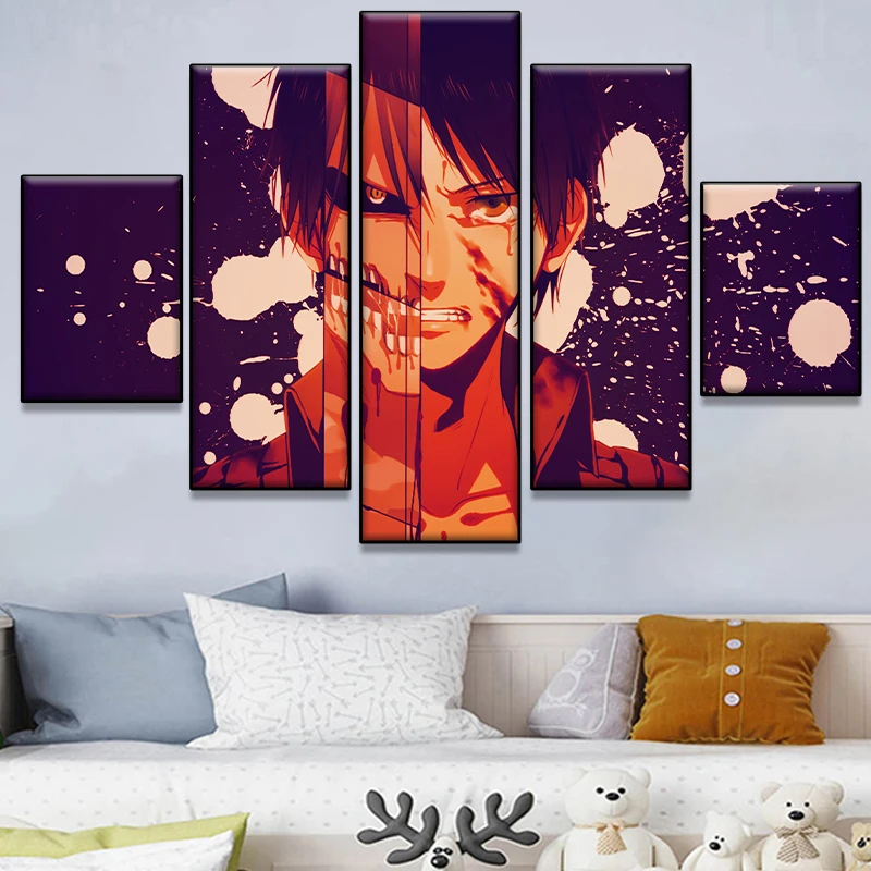 

Attack on Titan Anime Poster Cartoon Canvas Art Painting Ellen Yeager Mural Picture 5 Pieces Home Decor Kids Gift Art Decoration