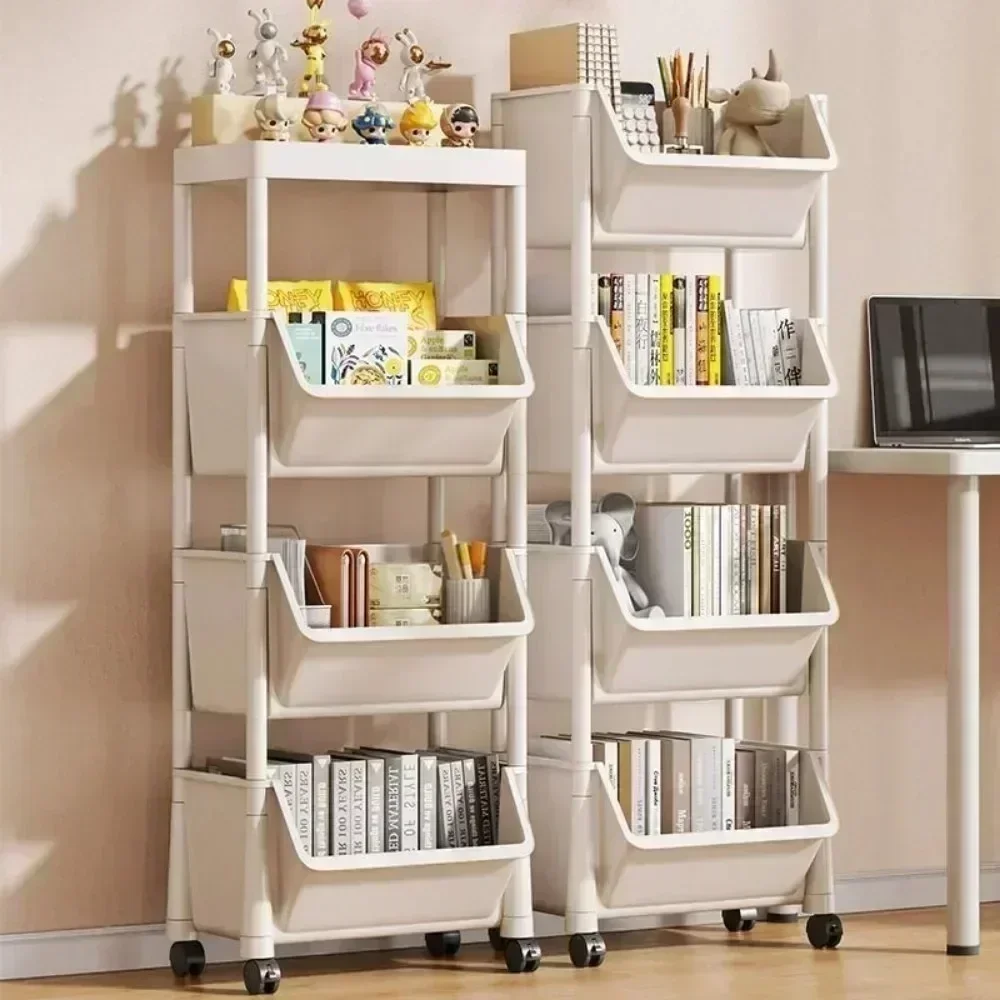 Portable Trolley Bookshelf Creative Kitchen And Mobile Display Cabinet Storage Rack book display stand cube storage organizers corner wall shelves