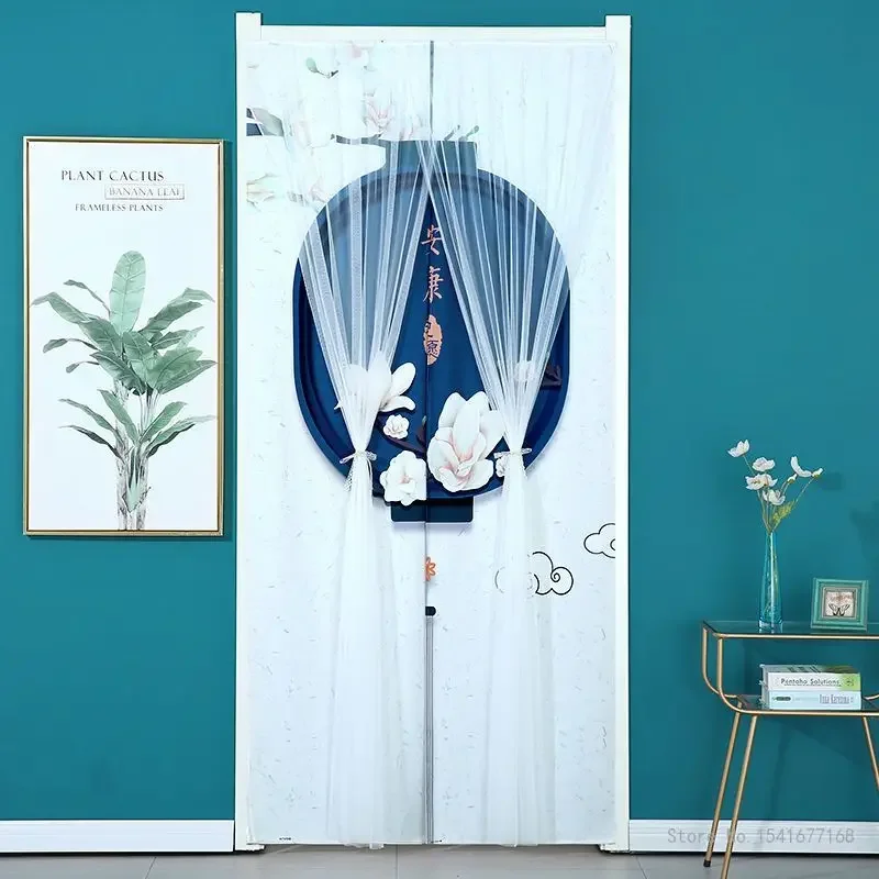 Printed Mosquito Resistant Door Curtain Universal for All Seasons Bedroom Study Children's Room Decor Partition No Punching, 1Pc