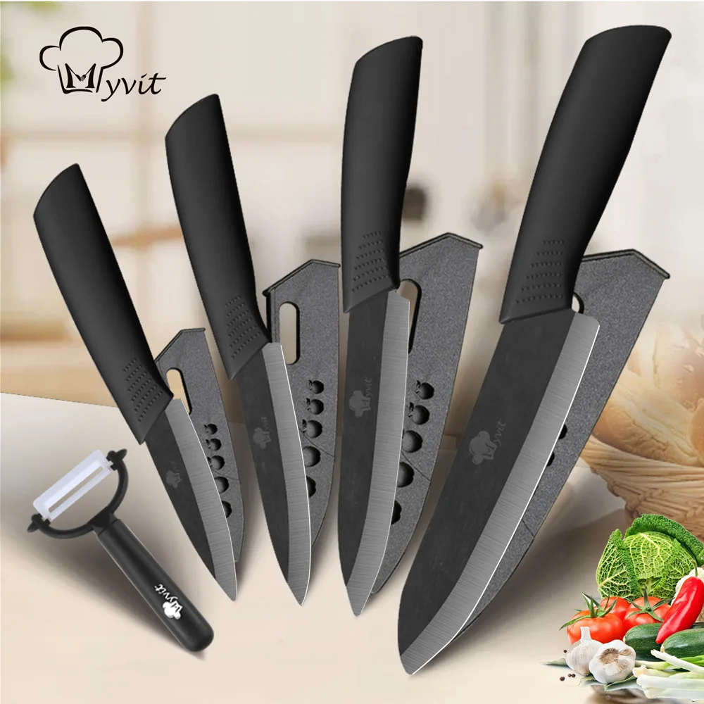 Set Di Coltelli Da Cucina In Ceramica Con Pelapatate Coltello Da Cuoco Coltello Per Affettare Multiuso Utensili Da Cucina Lama Nera Coltelli Per Sbucc