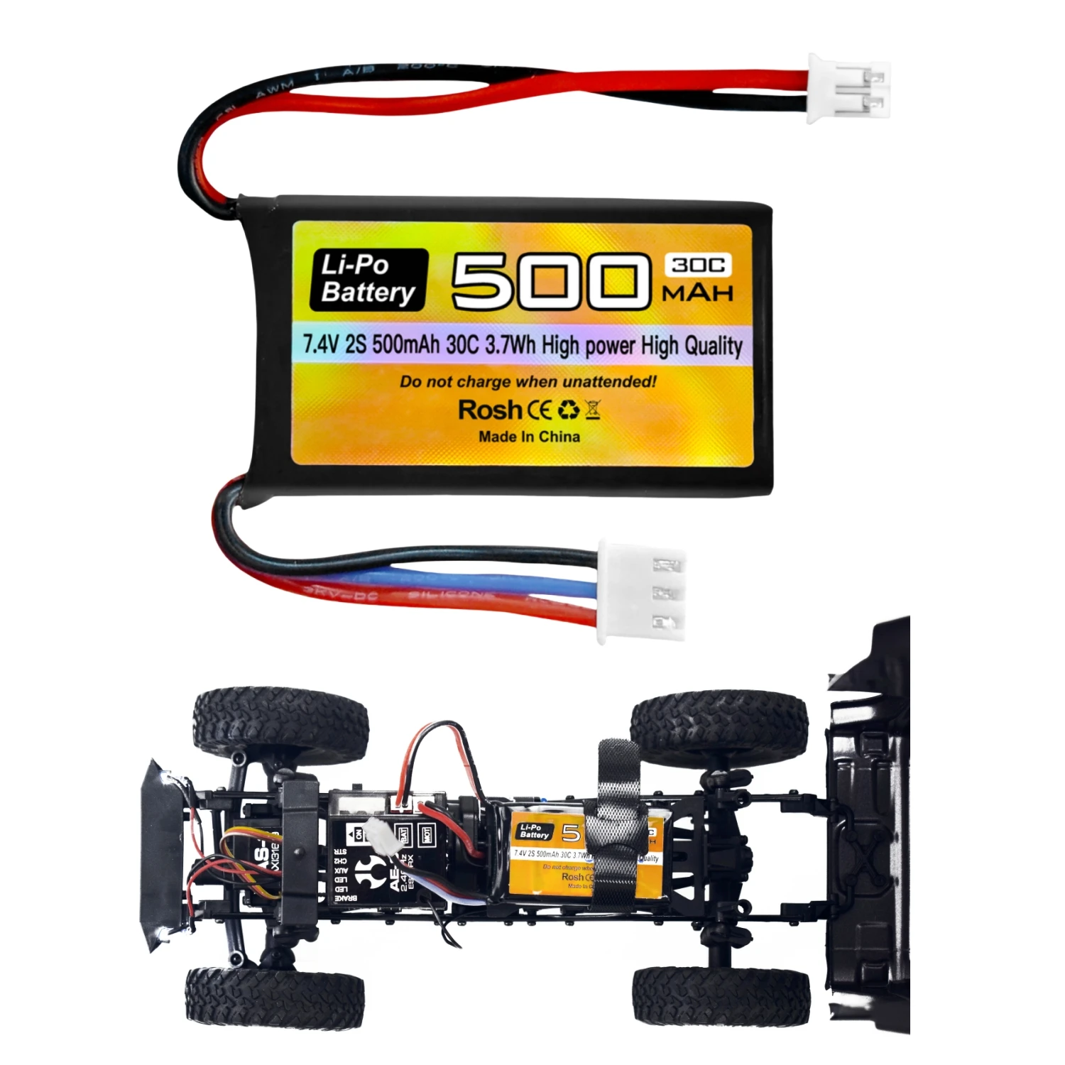 Batteria Lipo 7.4V 500mAh 30C Con Cavo Di Ricarica USB Per Auto RC AX24 SCX24 E Droni