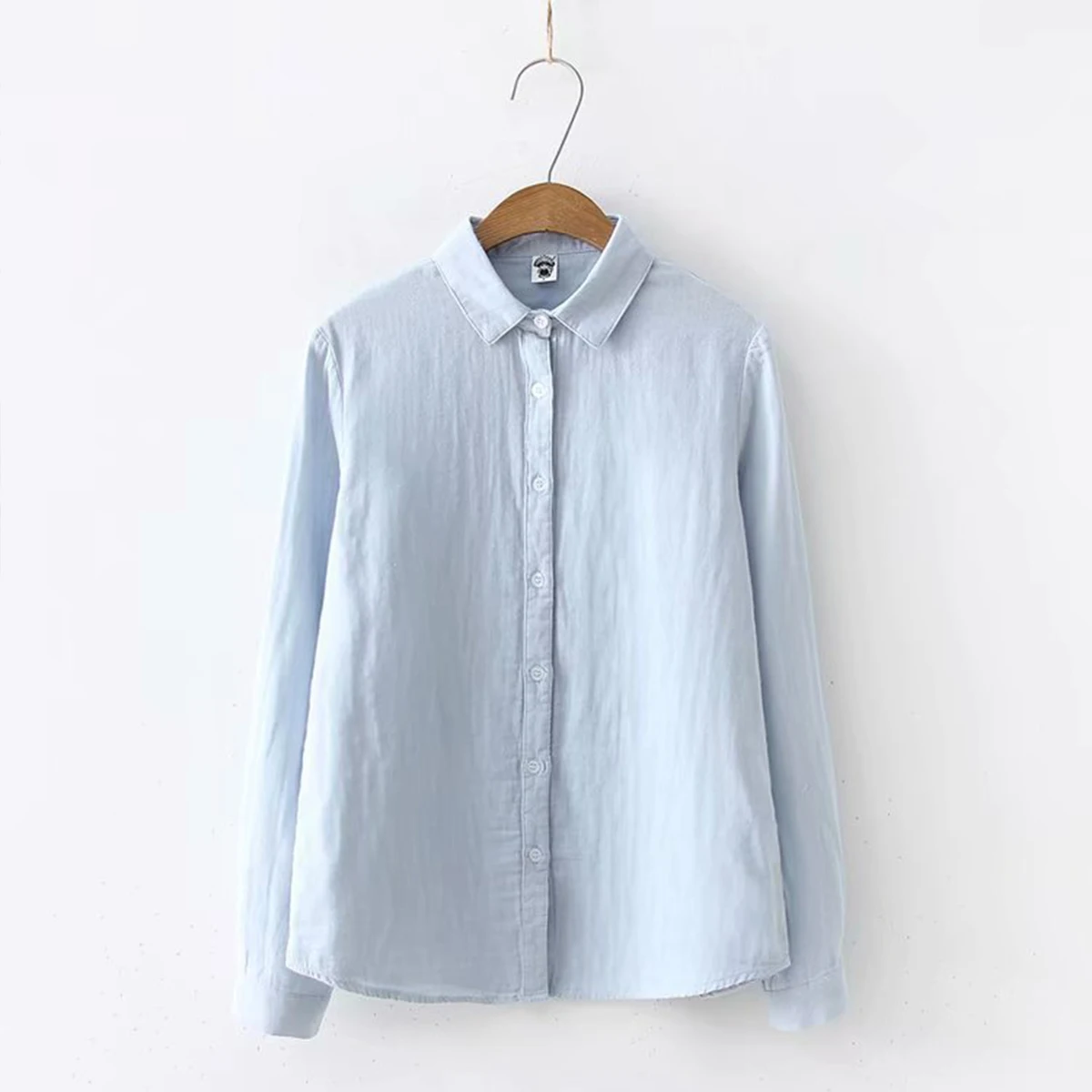 New Spring Women Double-layer Cotton Shirts Full Sleeve Pointed Collar Loose Solid Casual Soft Blouse Office Lady Work T34407X