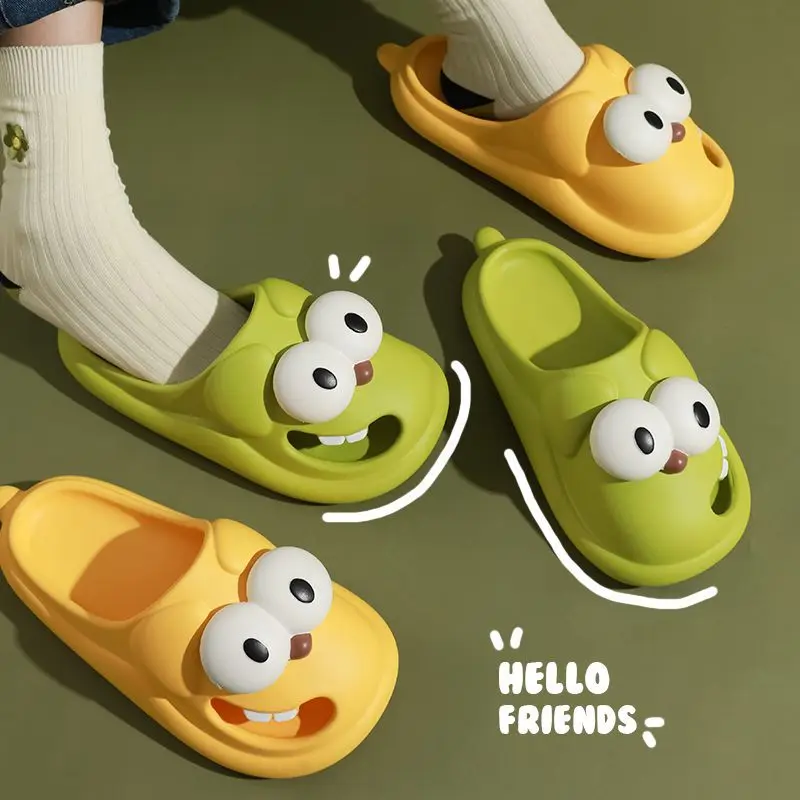 Women'S Cartoon Slippers Summer Beach Cloud Big Eyes Dog Kawaii Slides Sandals Funny Flip Flops Indoor Outdoor Soft Non Slip