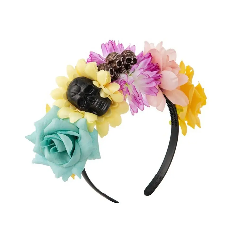 Day of The Dead Halloween Rose Flower Headband Wedding Costume Cosplay Flower Headpiece Black Veil Party