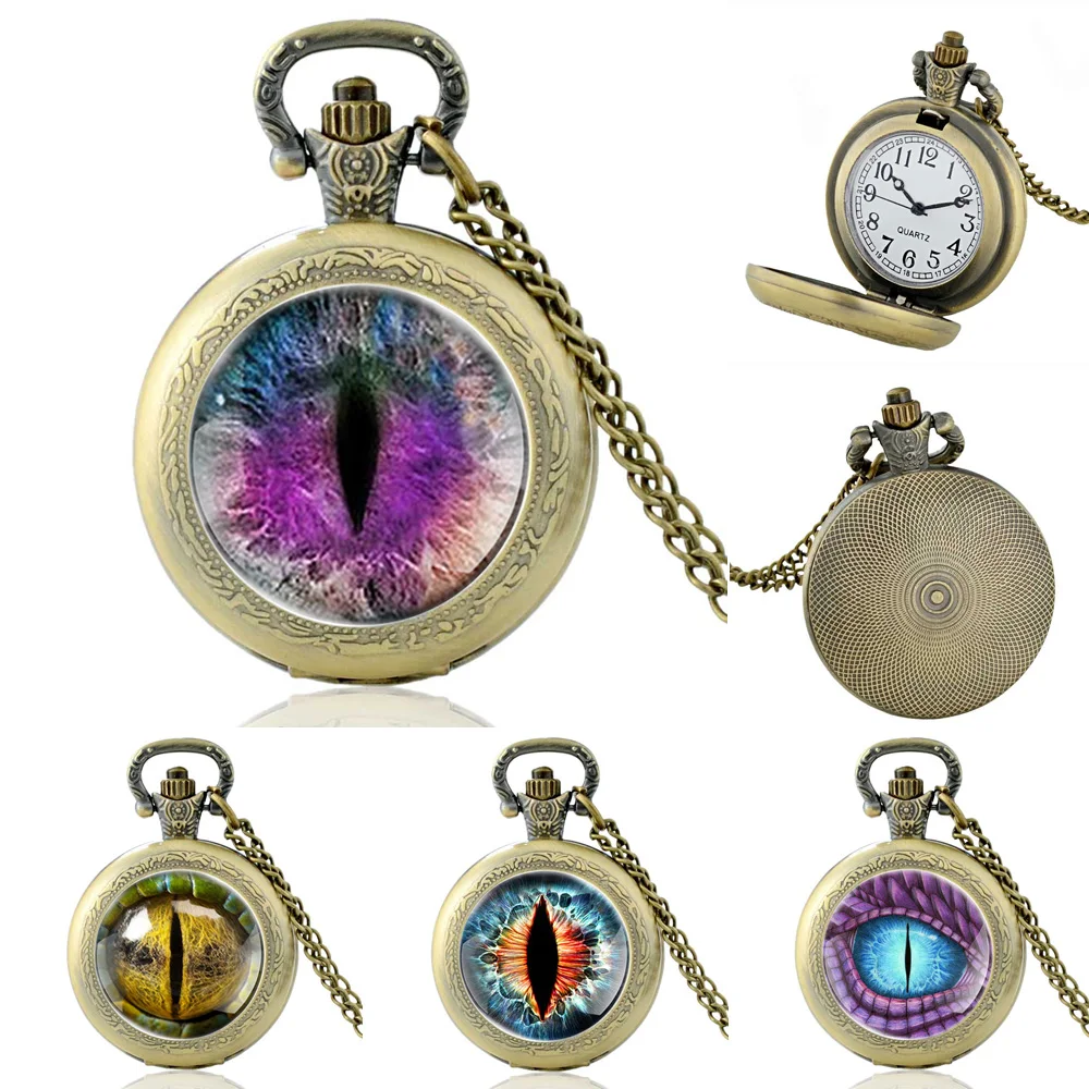 

Classic Devil's Eye Theme Design Quartz Pocket Watch, Vintage Bronze Men Women Necklace Watches