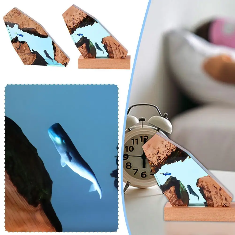 

Ocean Cave Diver Desktop Decoration Creative Art Lamp Holder Wood Resin Night Light For Home And Office Ornaments Gift