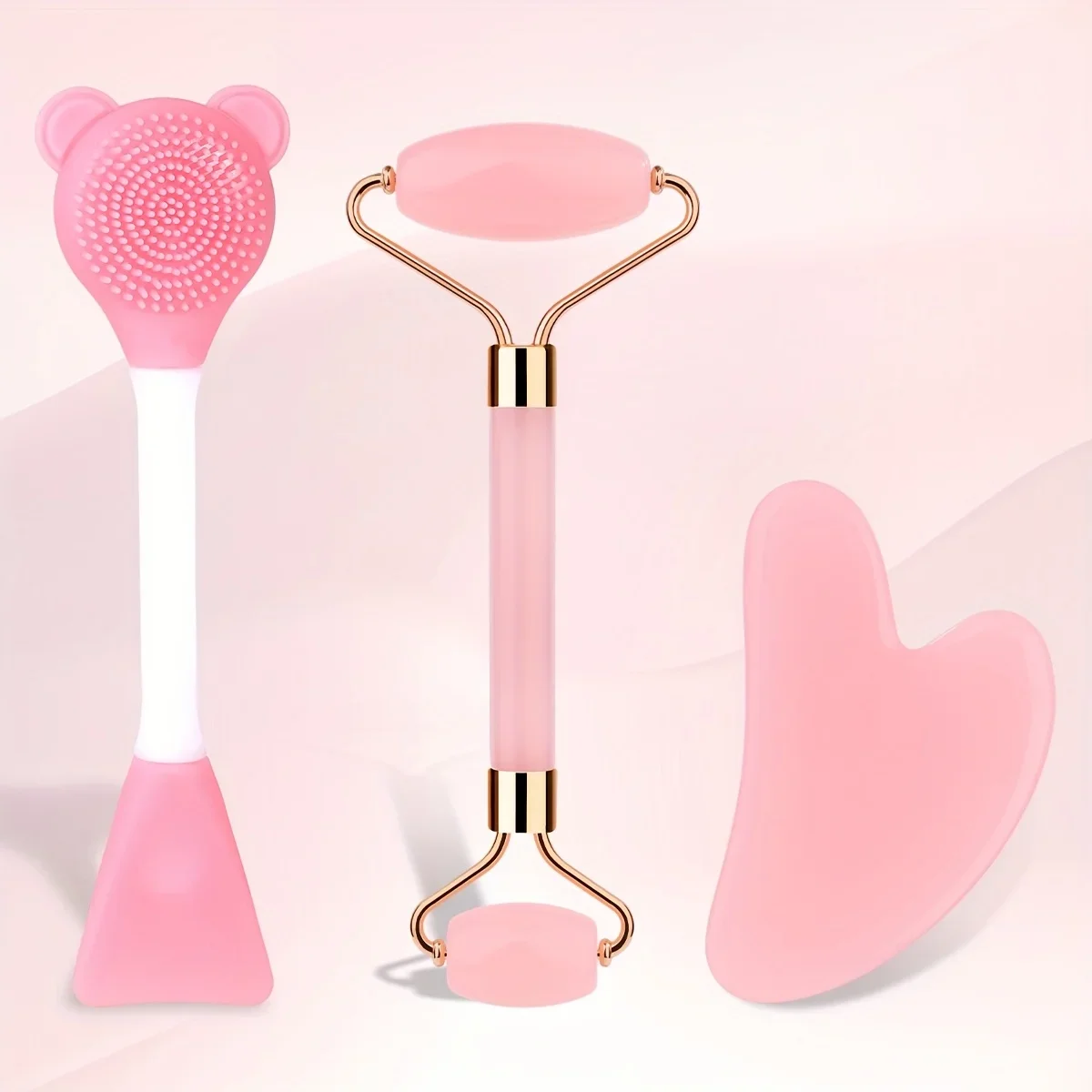 Portable Jade & Rose Quartz Facial Roller and Scraping Board Set - Revitalizing Skin Care & Beauty Tools for Face, Neck, and Body Massage