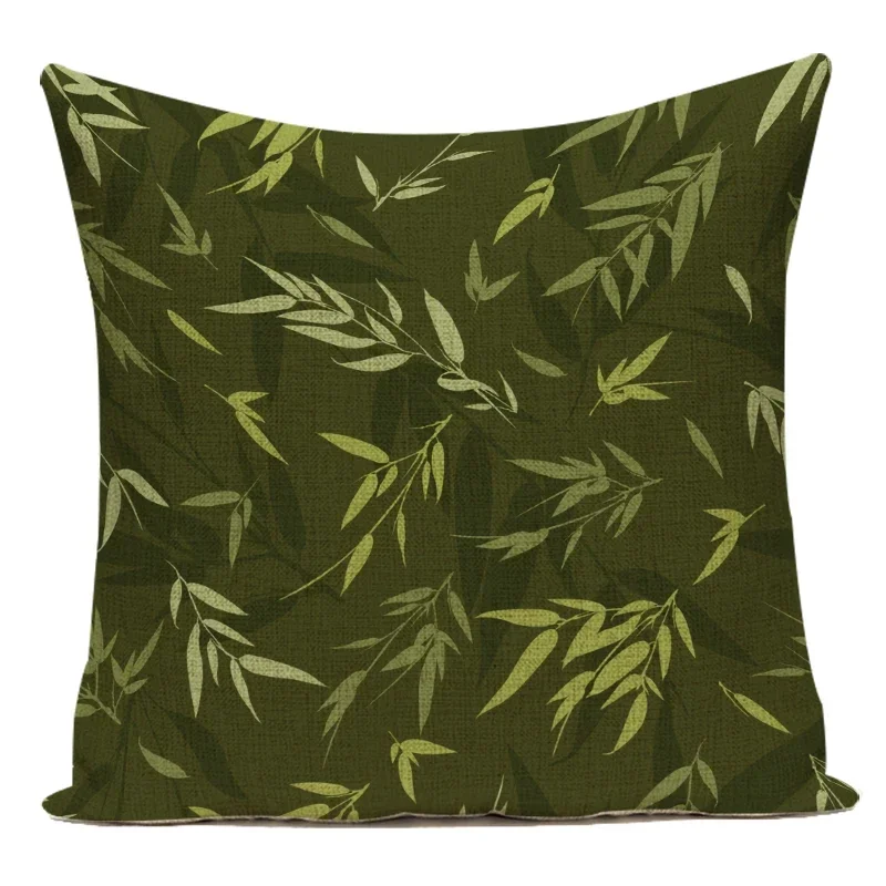 Nordic Bamboo Leaves Decorative Cushion Cover - Fresh Green Home and Sofa Accent