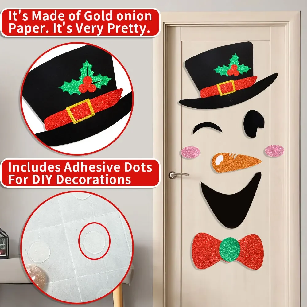 thumbnail image 1 of Pegatinas navideñas para puertas y ventanas, de tela de fieltro, con dibujos de muñeco de nieve, Papá Noel y alce, para decoración de invierno, Navidad y Año Nuevo, 1 of 5