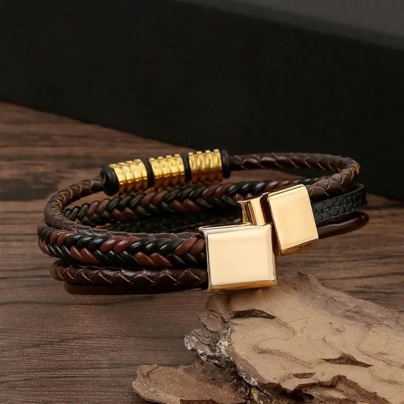 Classic Men's Leather Bracelet 19/21/23cm Hand-woven Multilayer Combination Accessory Fashion Man Jewelry leather bracelet