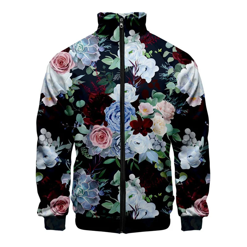 thumbnail image 1 of Chaqueta retro con estampado 3D de plantas y flores para hombre, abrigo de calle de gran tamaño, chaqueta con cremallera y estampado floral, ropa para mujer y niño, 1 of 4