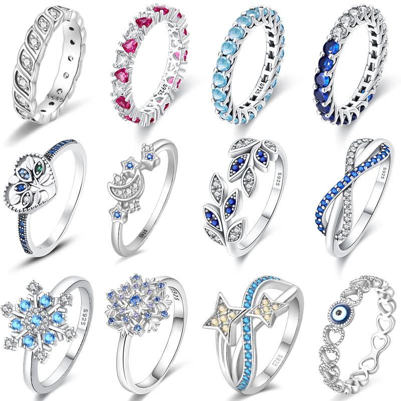 925 Sterling Silver Rings For Women Romantic Pink Heart Shaped Zircon Snowflake Rings Fine Engagement Wedding Jewelry silver heart ring silver rings silver ring wedding rings