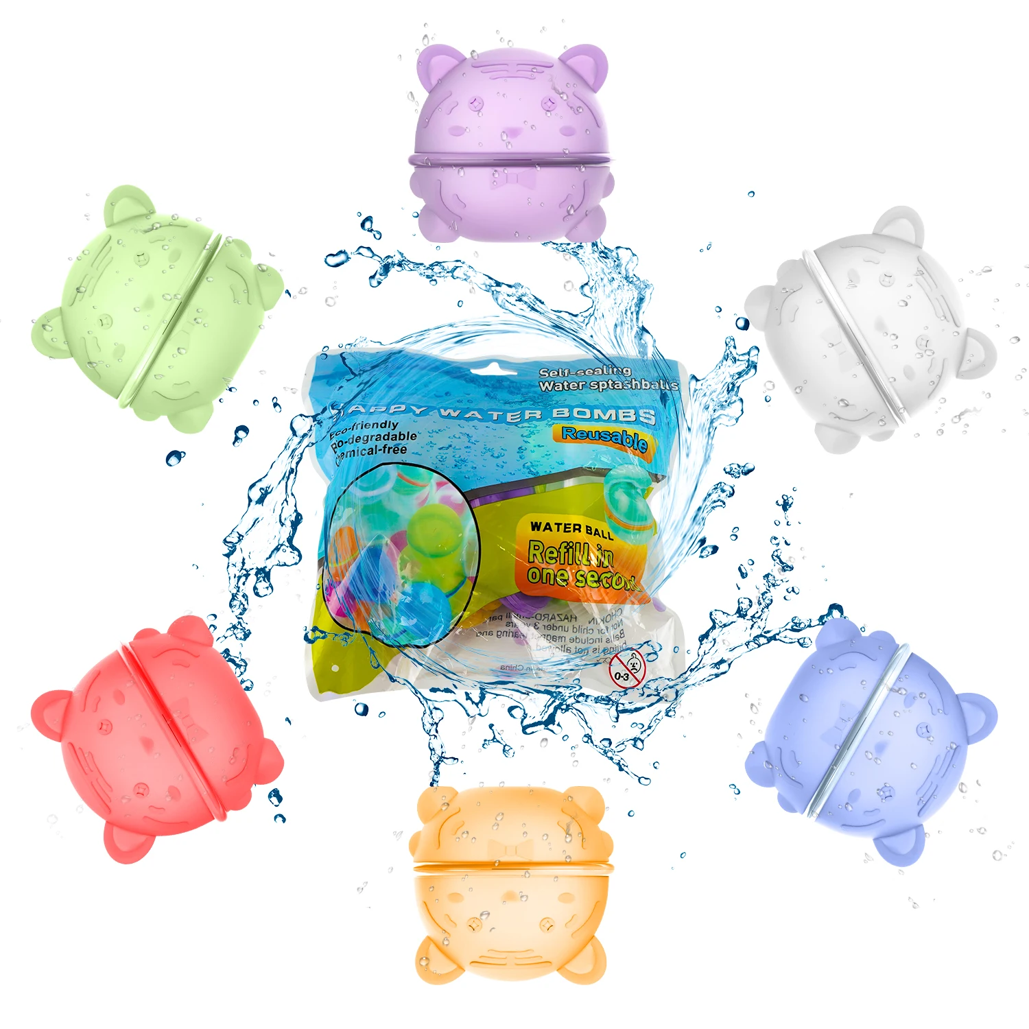 Reusable Water Balloons, Refillable Quick Fill Self Sealing Water Bomb, Splash Balls for Kids Swimming Pool Fights