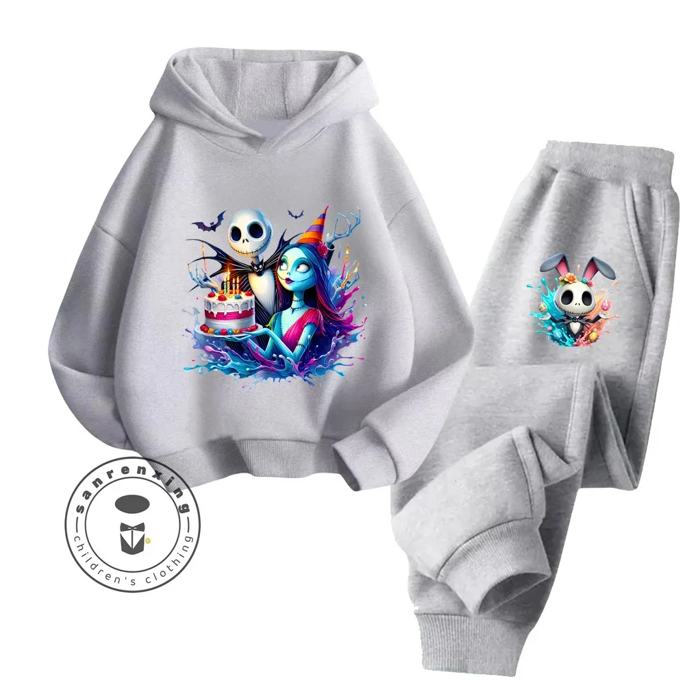 The Nightmare Before Christmas Long Sleeve Hoodie Pant Set Pure Cotton Cartoon Warm Fall Winter Children's Hoodie Tracksuit 2