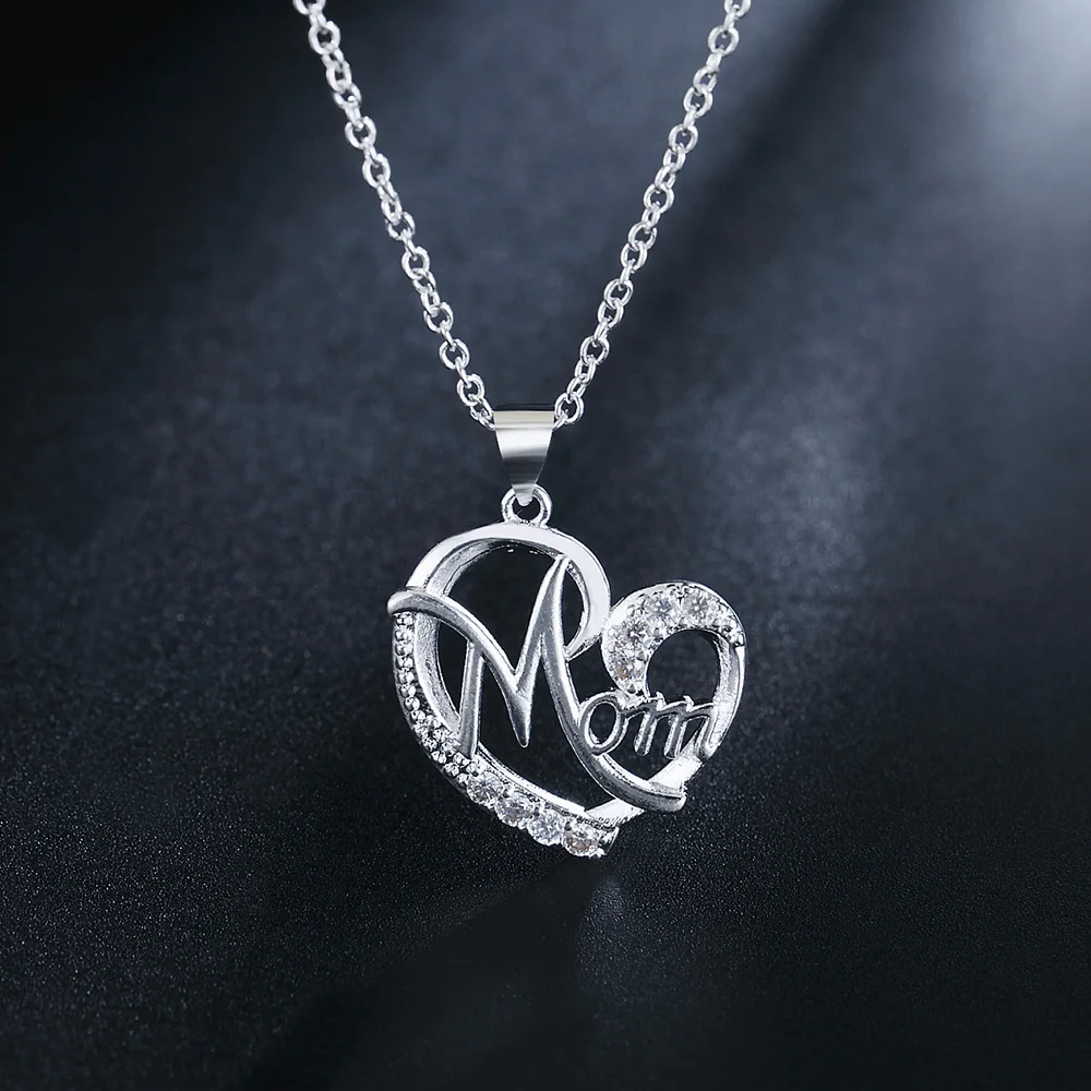 

925 sterling Silver Charm MOM AAA Zircon Heart Pendant Necklace For Women Luxury Fashion Party Wedding Accessories Jewelry Gifts