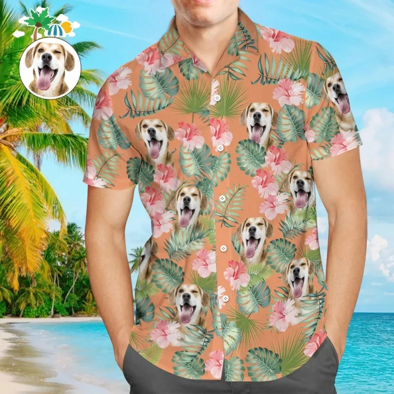 Custom Dog Face On A Hawaiian Shirt For Pet Lover DIY Personalized Pet Photo Beach Shirts For Men Oversized T Shirt 5