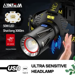 Super 50W Shot Long 3000m LED Headlamp Fishing Rechargeable Light Headlight Camping Flashlights Have A Mobile Power Bank Supply
