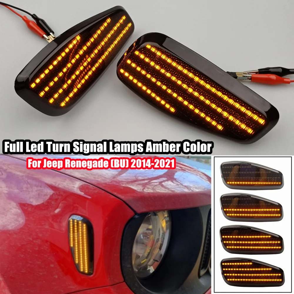 1Pair Led Dynamic Front Side Marker Light For Jeep Renegade BU 2014-2021  Full Led Turn Signal Lamps Amber Color Car Accessories