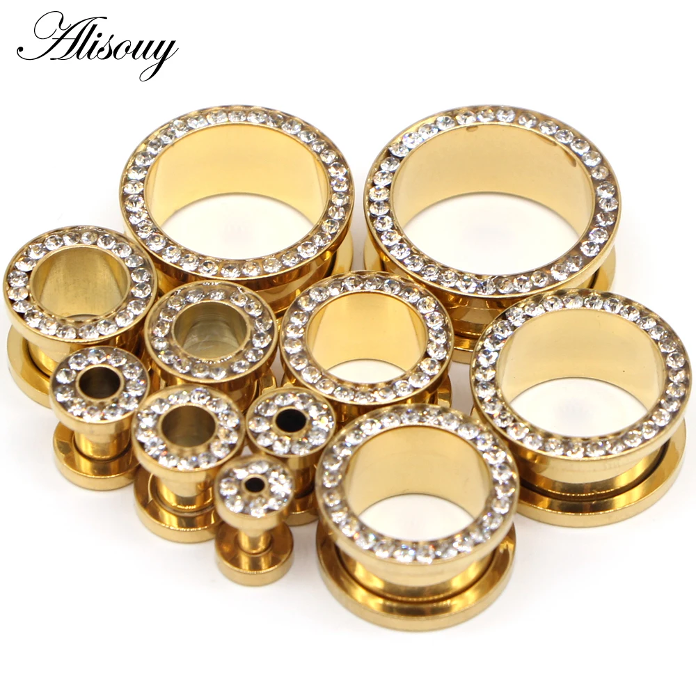 Alisouy Ear Expander Body Piercing Jewelry 2Pcs Stainless Steel Single Flare Flesh Tunnel Ear Plugs 2-31mm Crystal Stretcher piercing jewelry ear piercing jewelry body piercing jewelry body jewelry