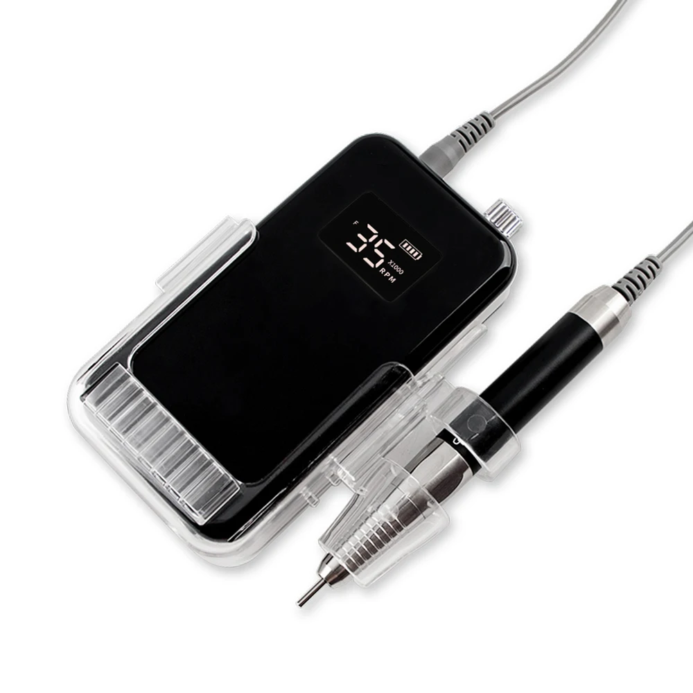 브러시리스 85W 35000RPM 풀 블랙 세트 핸들 충전식 네일 드릴 휴대용 데스크탑 베이스 무선 웨이브 프로 전동 네일 드릴