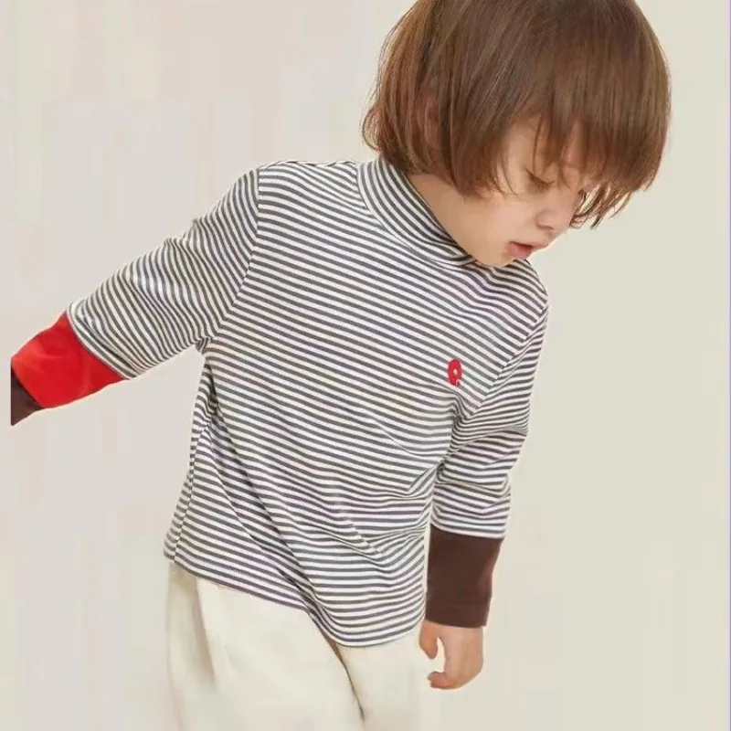 

2023 Spring Autumn Girls Boys Casual Stripe Cotton Long Sleeve T-shirts