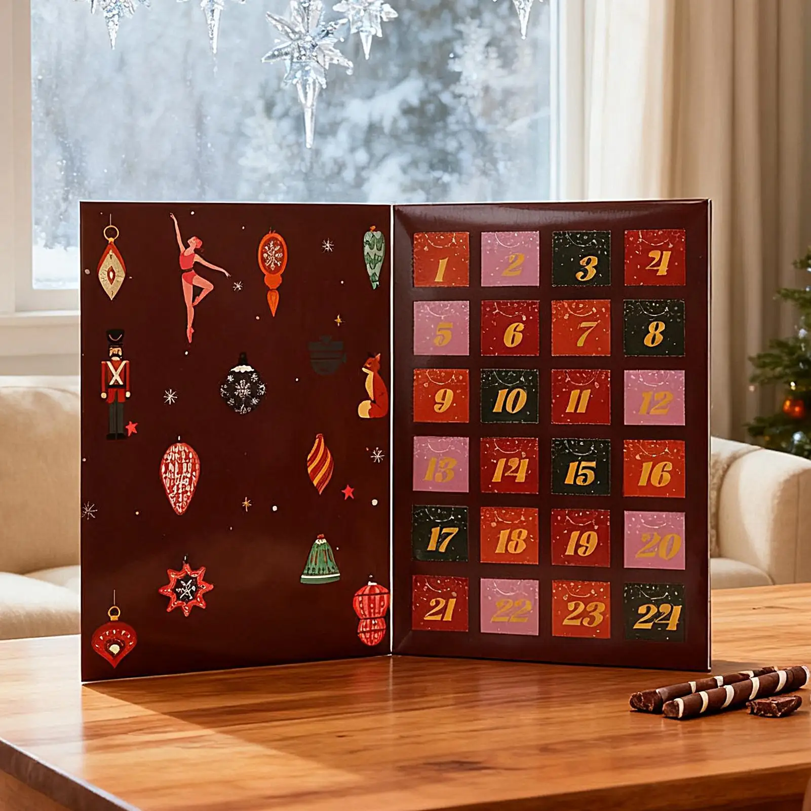 Countdown Calendar 24 Days Refillable Treat Box Christmas Advent Calendar for Living Room Bedroom Xmas Decoration Box