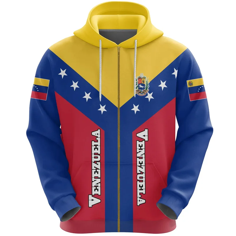 thumbnail image 1 of Sudadera con cremallera y estampado 3D de la bandera de Venezuela para hombre, sudaderas con emblema nacional, sudaderas holgadas de moda para deportes callejeros, 1 of 5