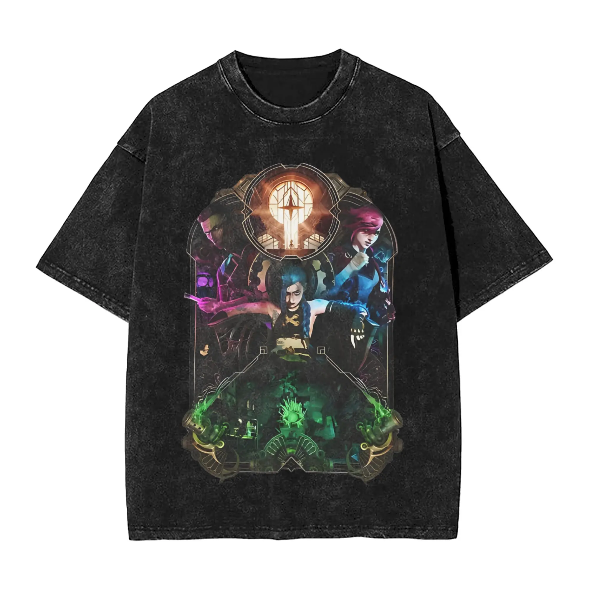 Arcane-Themed Men's Washed Novelty Tee - Short Sleeve Crew Neck 100% Cotton Shirt