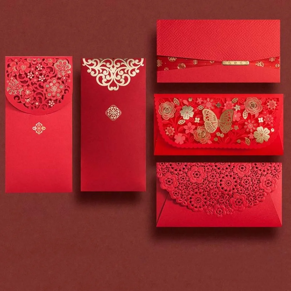 Laser Engraving Chinese Red Envelopes 6pcs Hollow Embossed Lucky Money Bag