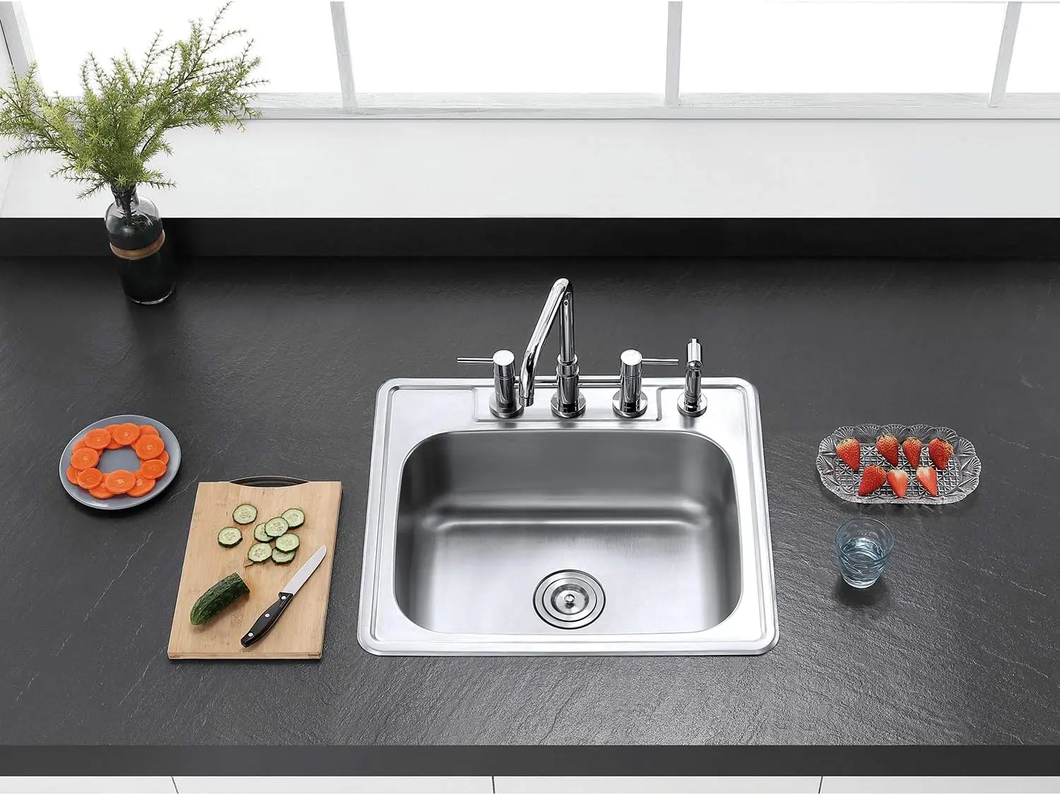 Kingston Brass Gourmetier GKTS25228 Studio Self Rimming Single Bowl Sink, 25-Inch L × 22-Inch W × 8-Inch H 3