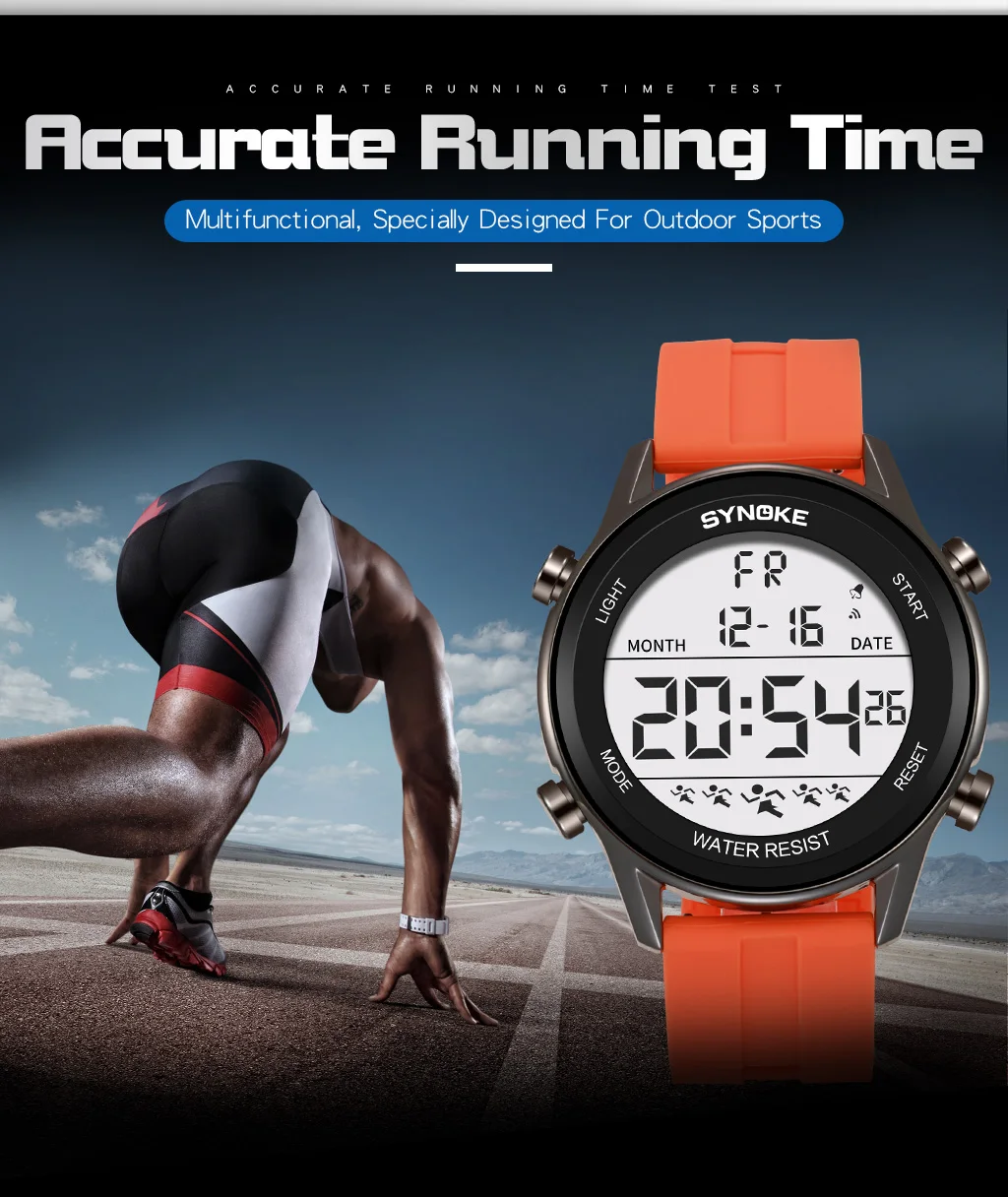 Digital Men's Wrist Watch Waterproof EL Display Outdoor Sport Watch alarm Chrono luminous Electronic Watch 12/24 hour system 5