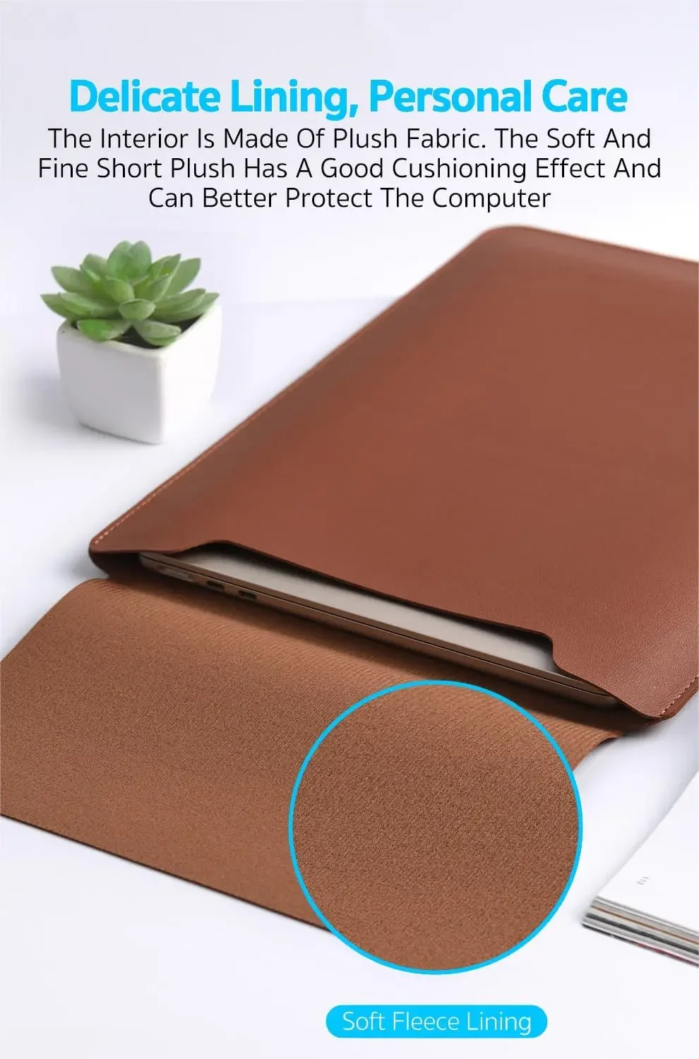 14-16 inch Laptop Sleeve Case for MacBook Air 15 2023-2025/MacBook Pro 16 2024 Waterproof PU Leather Bag Protective Case Cover