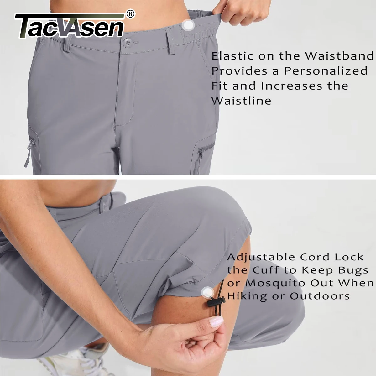 TACVASEN 여성용 야외 카프리 반바지, 방수 하이킹, 빠른 건조, 경량 운동 반바지, 주머니가 있는 카고 조거, 여름