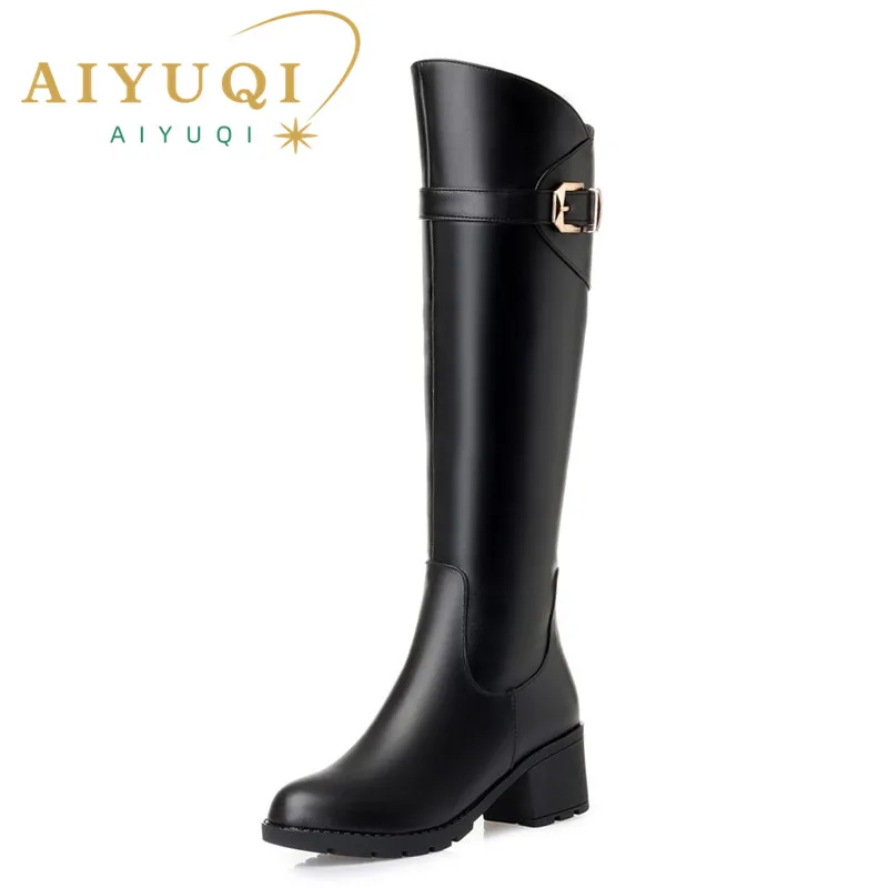 AIYUQI Women High Boots Genuine Leather New High-heel Fashion Women Riding Boots Large Size Round Toe Knight
