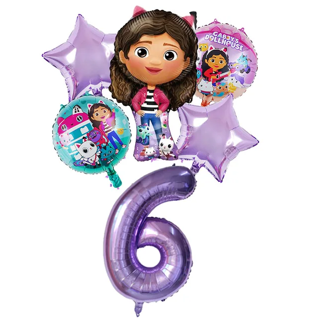 Ensemble de ballons pour maison de poupée Gabby, 6 pièces, fournitures de décoration de fête d'anniversaire pour filles, ballons à hélium pour réception-cadeau pour bébé 2