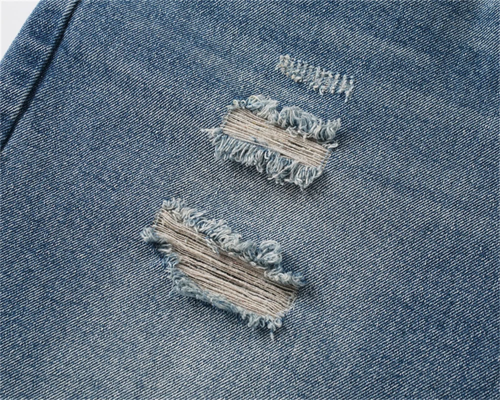 ss Splicing Design Fashionable Denim Shorts Men Women High Quality Tear Design Denim Versatile Shorts