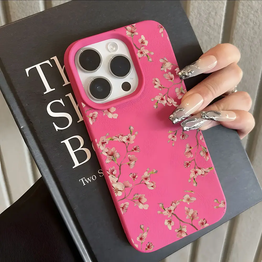 Pink Cherry Blossom Lychee Soft Phone Case Cover