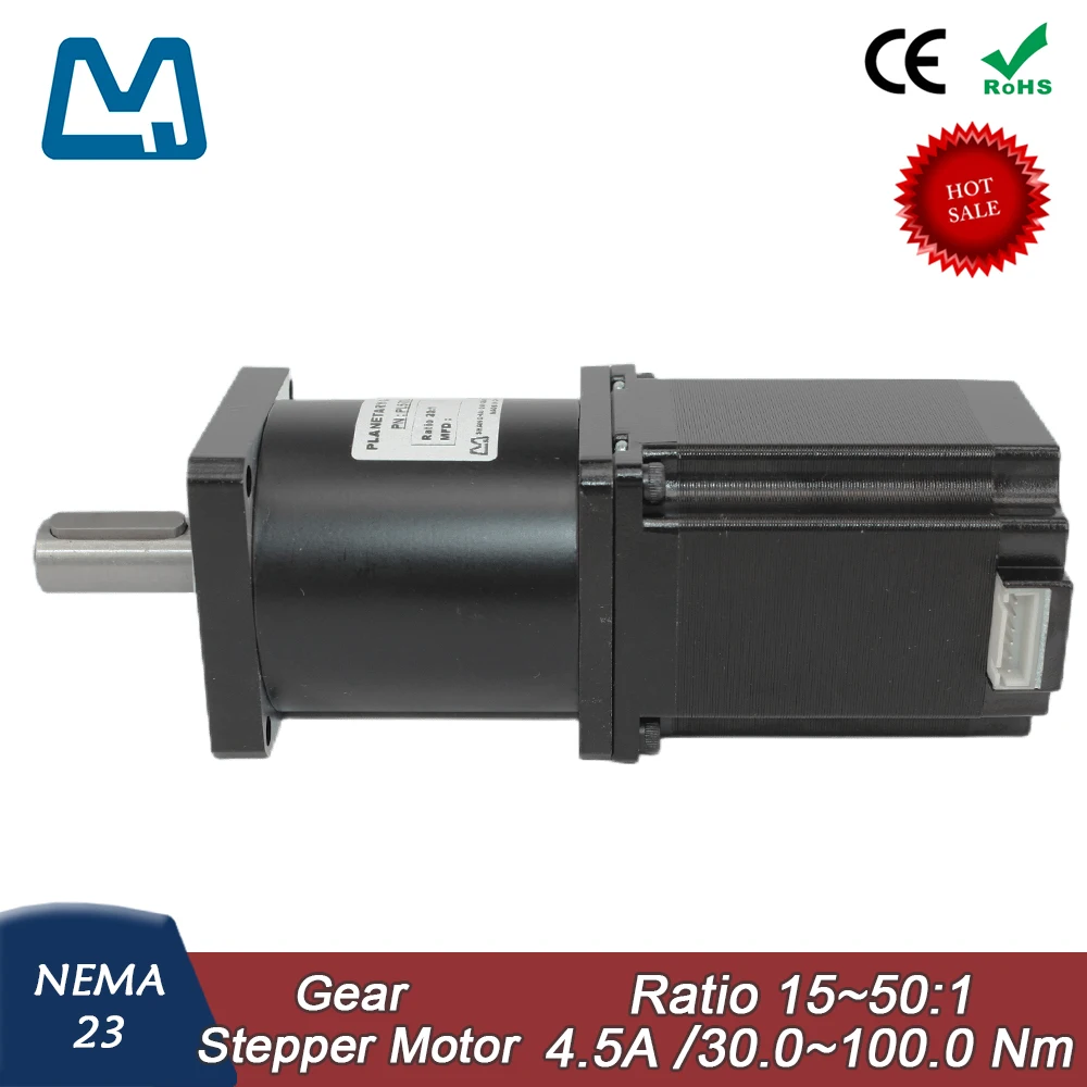 

Nema23 77mm Stepper Motor Body Lenght 4.5A 2Nm Planetary Gearbox Ratio 50:1 Keyway Shaft