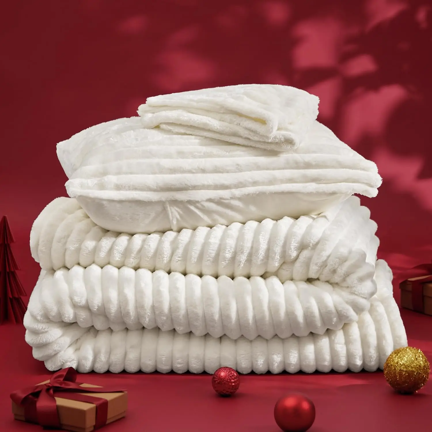 Bedsure Fluffy Comforter Set Queen - Super Soft Faux Fur Bed Set Cream White, Winter Warm Plush Fleece Bedding, 3 Pieces, 6