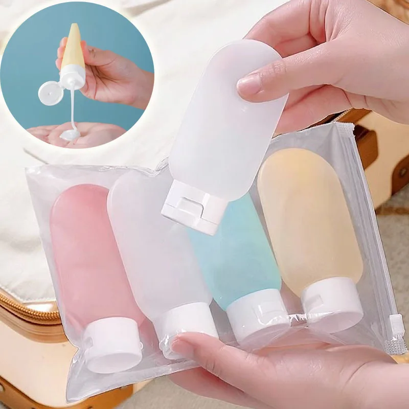 4Pcs/Set Travel Botttle Set 60ml Refillable Bottle Soft Silicone Lotion Shampoo Container Squeeze Tube Empty Bottle